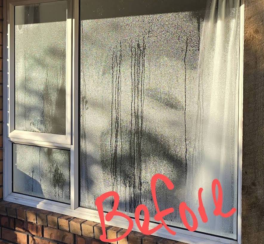 Window covered in heavy condensation before Better Vent installation